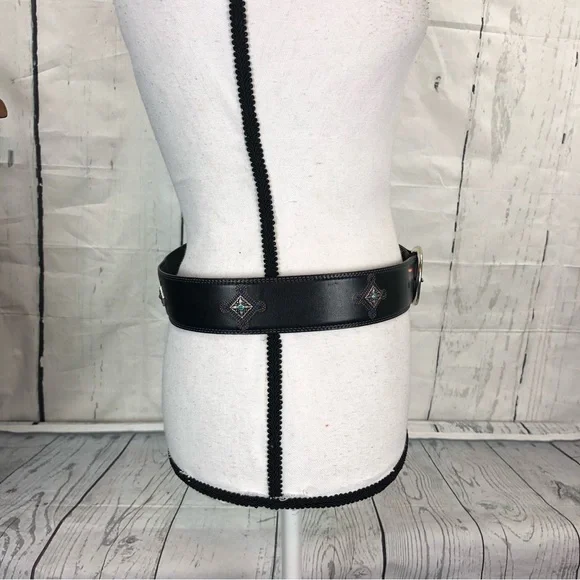 Brighton Black Embellished Embroidered Leather Belt Silver Buckle Medium… - Picture 13 of 15